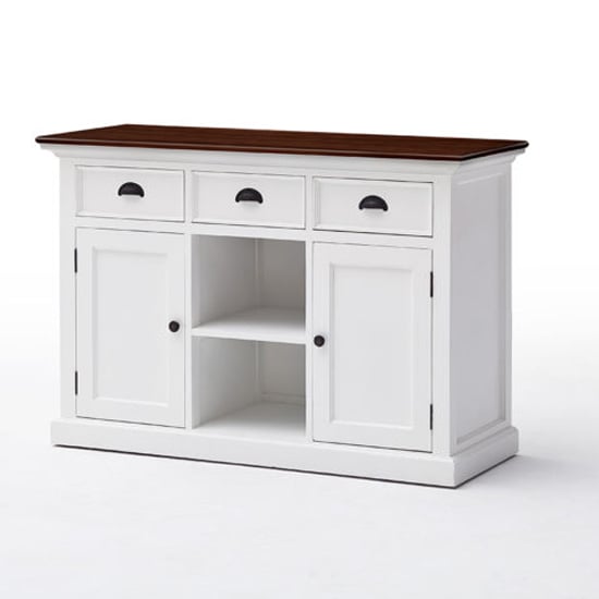 Product photograph of Throp Sideboard And Baskets In White Distress And Deep Brown from Furniture in Fashion