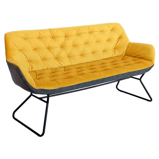 Product photograph of Titania Two Tone Faux Leather 3 Seater Sofa In Yellow from Furniture in Fashion