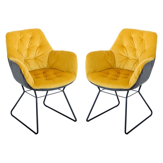 Product photograph of Titania Yellow Two Tone Faux Leather Dining Chairs In Pair from Furniture in Fashion