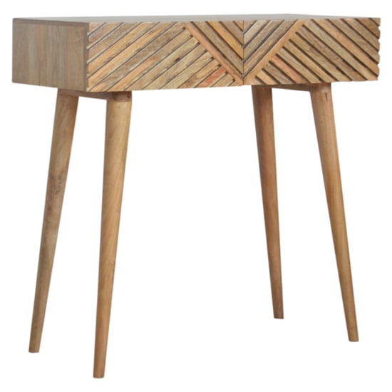 Product photograph of Tophi Wooden Line Carving Console Table In Oak Ish from Furniture in Fashion
