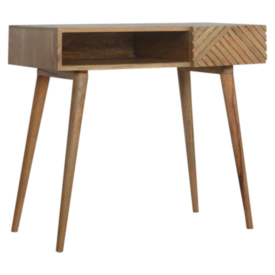 Product photograph of Tophi Wooden Line Carving Study Desk In Oak Ish from Furniture in Fashion