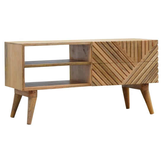 Product photograph of Tophi Wooden Line Carving Tv Stand In Oak Ish from Furniture in Fashion