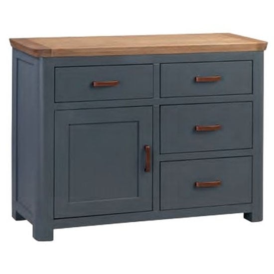 Product photograph of Trevino Small Wooden Sideboard In Midnight Blue And Oak from Furniture in Fashion