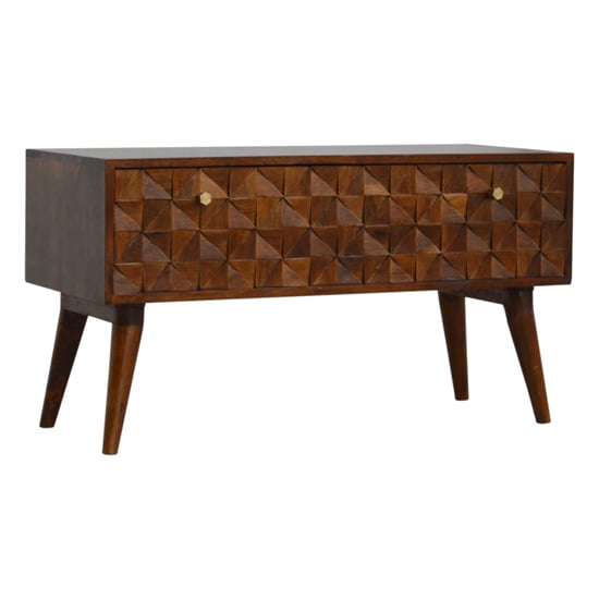 Product photograph of Tufa Wooden Diamond Carved Storage Hallway Bench In Chestnut from Furniture in Fashion
