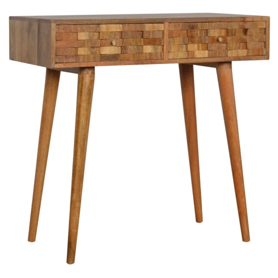 Product photograph of Tufa Wooden Tile Carved Console Table In Oak Ish from Furniture in Fashion