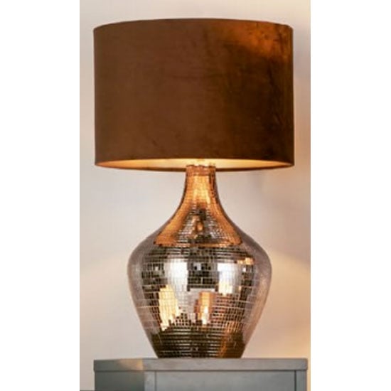 Product photograph of Unique Smoked Mosaic Table Lamp With Brown Suede Shade from Furniture in Fashion