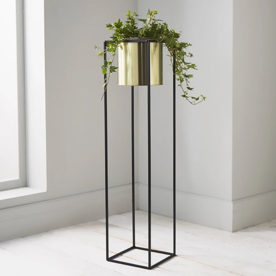 Product photograph of Vail Large Metal Plant Holder In Black And Gold from Furniture in Fashion