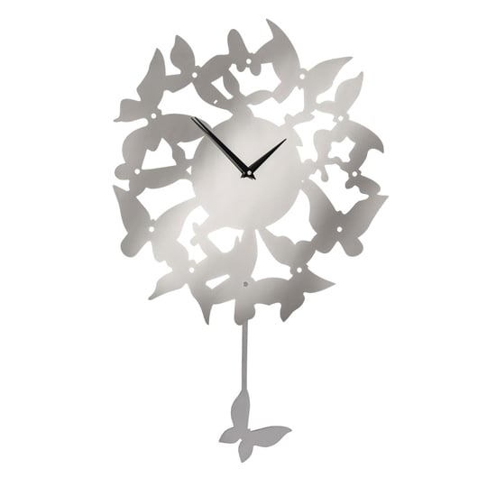 Product photograph of Veeto Contemporary Butterfly Pendulum Wall Clock In Silver from Furniture in Fashion