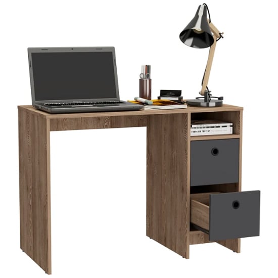 Veritate Wooden Laptop Desk In Bleached Oak And Grey 2 Drawers