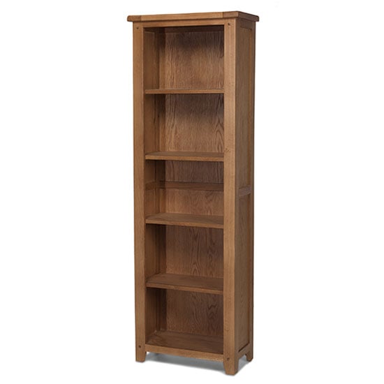 Velum Wooden Tall Slim Bookcase In Chunky Solid Oak
