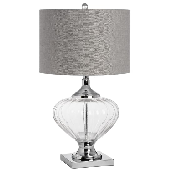 Product photograph of Venin Mirrored Table Lamp In Silver With Grey Shade from Furniture in Fashion