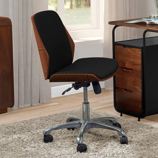 Product photograph of Vikena Faux Leather Office Chair In Walnut And Black from Furniture in Fashion