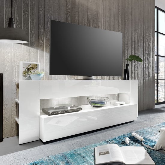 Vista TV Stand In White With High Gloss Fronts And LED