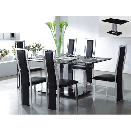 Black Glass V Shape Dining Table With 6 Black Dining Chairs Buy Modern Glass Dining Table And