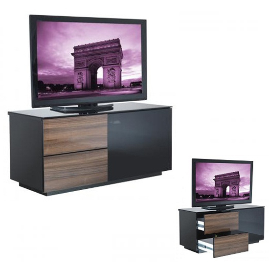 Parin Black &amp; Walnut Gloss 2 Drawer TV Stand