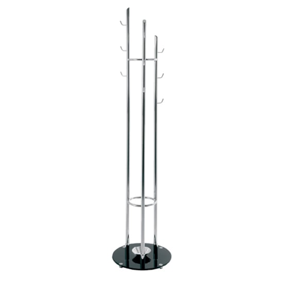 Wallingford Metal Coat Stand In Chrome With Black Glass Base