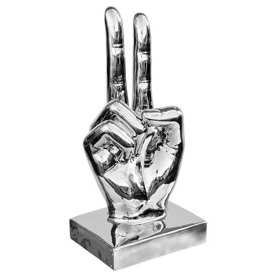 Product photograph of Wendy Modern Large Victory Sign Ceramic Hand Sculpture In Silver from Furniture in Fashion
