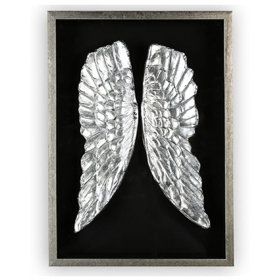 Product photograph of Wings Painting Wooden Wall Art In Black And Antique Silver Frame from Furniture in Fashion