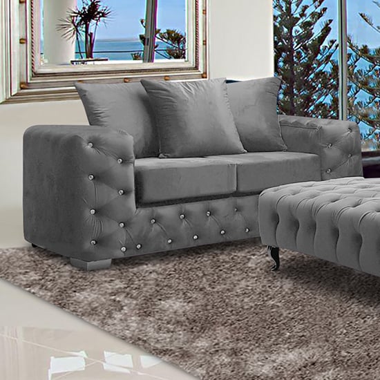 Product photograph of Worley Malta Plush Velour Fabirc 2 Seater Sofa In Grey from Furniture in Fashion