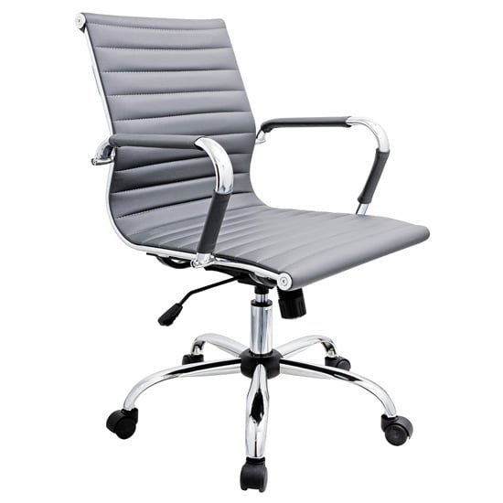 Product photograph of Zexa Faux Leather Office Chair In Grey With Chrome Metal Frame from Furniture in Fashion