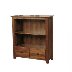 Melania Wooden Small Bookcase In Solid Acacia With 2 Drawers_1 ...