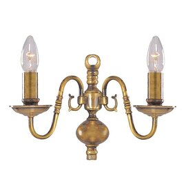 Flemish Antique Brass Wall Light With Metal Candle Covers