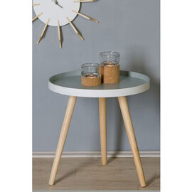 Teatime Round Side Table in Grey With White Border