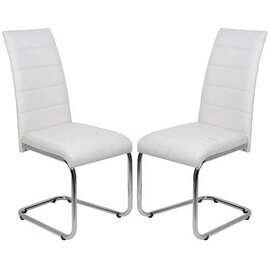 Daryl White Faux Leather Dining Chairs With Chrome Legs In Pair