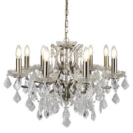 Antique Brass Eight Light Chandelier In Clear Crystal Drops