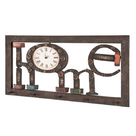 Marisa Wall Mount Coat Rack In Vintage With 5 Hooks And Clock