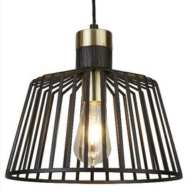 Bird Cage Frame Pendant Lamp In Black And Brass Design