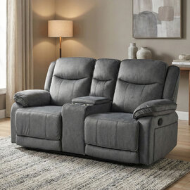 Arvelo Fabric Manual Recliner 2 Seater Sofa with Console in Grey