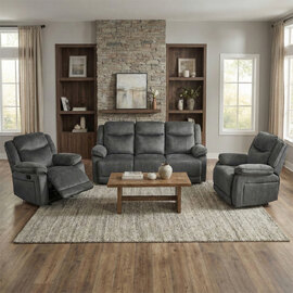 Arvelo Fabric Manual Recliner 3+1+1 Seater Sofa Set in Grey