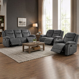 Arvelo Fabric Manual Recliner Sofa Suite in Grey