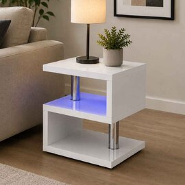 Aston High Gloss Side Table In White with LED