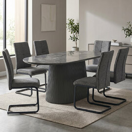 Bedford Sintered Stone Dining Table With 6 Vauxhall Chairs In Dark Grey