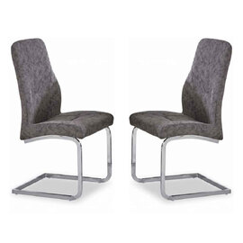 Beltran PU Leather Grey Dining Chairs with Chrome Legs in Pair