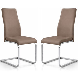 Beverly Cappuccino PU Dining Chair With Chrome Legs In Pair
