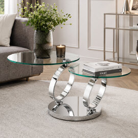Donatella Magic Ring Swivel Clear Glass Coffee Table With Steel Base