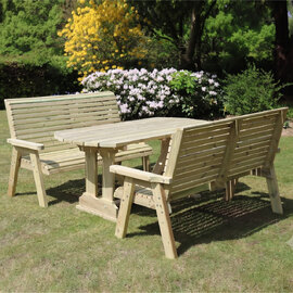 Erog Large Wooden Garden Dining Table With 2 Benches In Natural