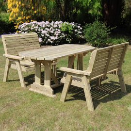 Erog Small Wooden Garden Dining Table With 2 Benches In Natural