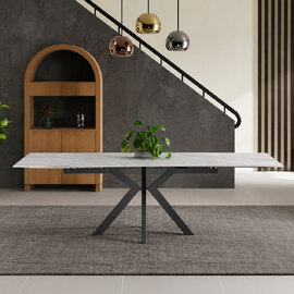 Ixtaro Ceramic Extending Dining Table in Grey Gloss