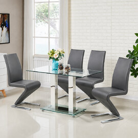 Jet Small Clear Glass Dining Table With 4 Demi Z Grey Chairs