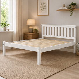 Maire Low Foot End Pine Wooden Double Bed In White