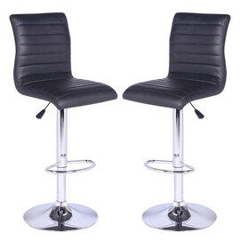 Ripple Black Faux Leather Bar Stools With Chrome Base In Pair