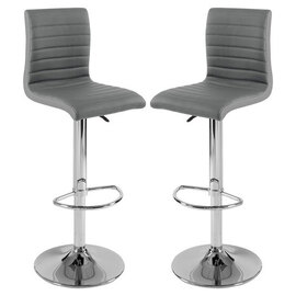 Ripple Grey Faux Leather Bar Stools With Chrome Base In Pair