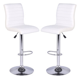 Ripple White Faux Leather Bar Stools With Chrome Base In Pair