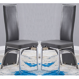 Romeo Grey Faux Leather Dining Chairs With Chrome Legs In Pair