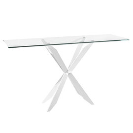 Selina Glass Console Table In Clear With Stainless Steel Base