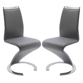 Summer Z Grey Faux Leather Dining Chairs In Pair